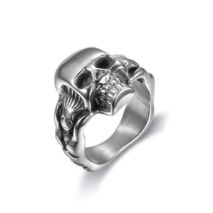 Gothic skull ring for men in retro silver stainless steel with 3D carved details