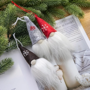 Handmade Nordic Christmas wool felt gnomes with plush beards for festive tree decoration