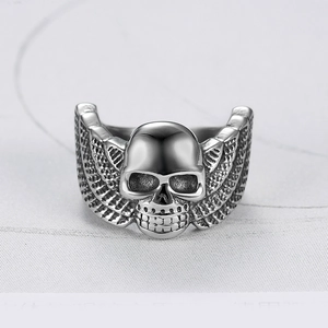 Skull Head Ring With Wings Stainless Steel Gothic Punk Rock Biker Jewelry For Men