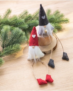 Nordic wool felt Santa Gnomes with rustic jute rope and bells for Christmas tree decor