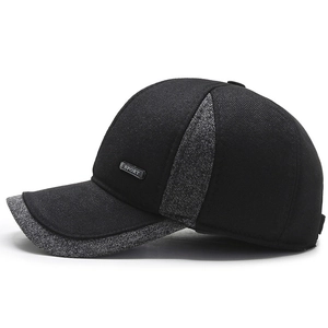 Winter baseball cap for men with ear flaps and gray wool trim for cold weather warmth