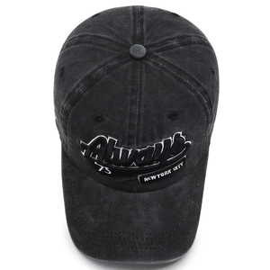 Unisex vintage washed denim baseball cap featuring 3D Always New York City embroidery