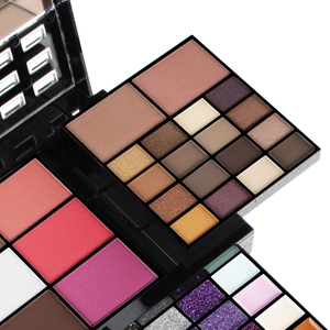 74-color makeup palette with matte and shimmer eyeshadows, blush, and contour powders