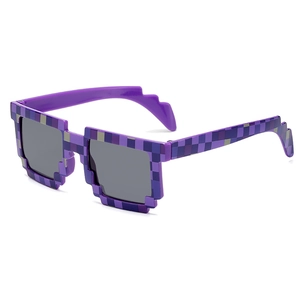 Retro purple pixel style square frame sunglasses with grey lenses for men and women