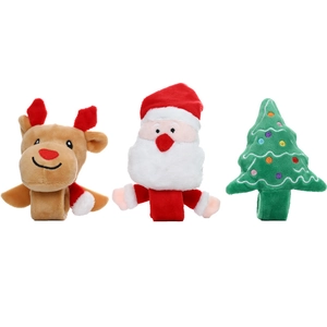 Christmas plush slap bracelets set with Santa Claus Reindeer and Xmas tree designs