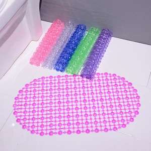 Non Slip Bathroom Mat PVC Plastic Oval Shower Pad With Suction Cups And Drainage Holes Soft Durable For Bathtub Floor