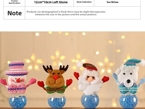 Close-up of 12x10cm Christmas candy jars with snowman, elk, Santa and polar bear dolls