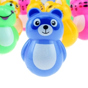 Mini cartoon animal tumbler toy set featuring a blue panda and colorful figures