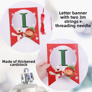 Kit de bannière de Noël détaillé avec lettres en carton épais et deux cordons rouges de 3m
