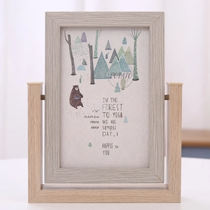 Nordic vintage 4x6 rotating wooden photo frame with minimalist light wood finish