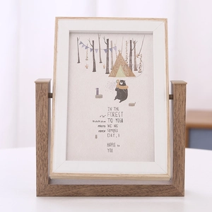 Nordic vintage 4x6 inch rotating wooden photo frame with dual-tone finish and swivel stand