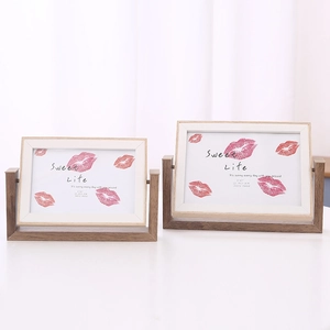 Nordic vintage rotating wooden photo frames in 4x6 and 5x7 inch sizes for desk decor