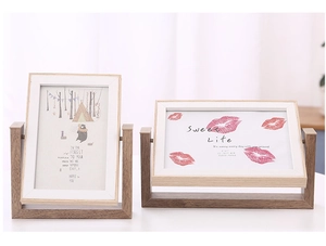 Rotating Nordic wood photo frames in 5x7 size showing horizontal and vertical display views