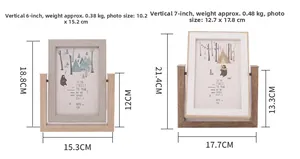 Size chart for 6 and 7 inch Nordic rotating wooden photo frames with detailed dimensions