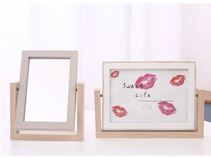 Minimalist 5x7 inch light wood rotating photo frame with U-shaped rotating base support