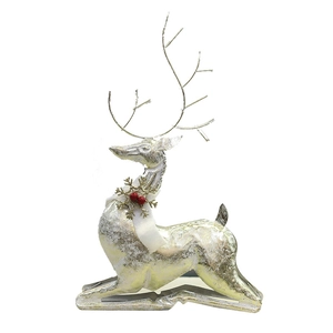 Silver iron Christmas deer desk ornament with snowflakes and red berries decoration