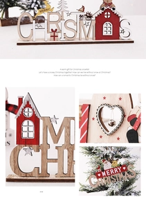 Detail of wooden Merry Christmas signs featuring laser-cut Santa and reindeer designs