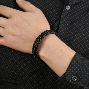 Men's multilayer braided leather bracelet with stainless steel magnetic clasp on wrist