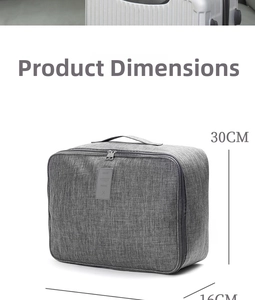Vue détaillée des dimensions du sac de voyage gris montrant 30 cm de haut et 16 cm de large