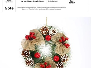 Detailed view of Christmas pine wreath with cones and berries in 30cm and 38cm sizes