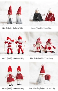 Detailed size chart for Christmas wool felt angel and gnome ornaments with dimensions