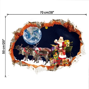 3D Christmas space wall sticker showing size 70x50cm with Santa and reindeer