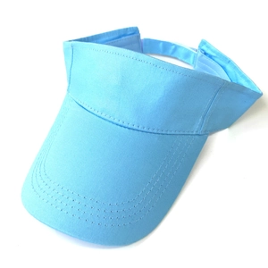 Close-up of light blue cotton sun visor hat with detailed curved brim and neat stitching