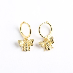 Elegant gold S925 sterling silver hoop earrings featuring 3D bee pendants for women