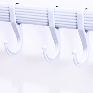 White plastic S-shaped 6-row wall hooks for kitchen and bathroom storage organization