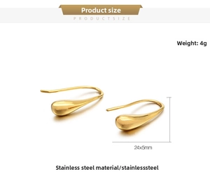 Macro view of teardrop earrings in polished stainless steel with 24x5mm size detail