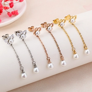 Elegante Schleife Perle Quaste Ohrringe in Gold, Silber und Roségold Ausführungen