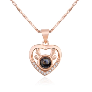 Herz-Halskette mit Geweih-Design in Roségold mit Projektionsstein und Zirkonia
