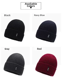Vertical ribbed knit beanie detail showing black, navy blue, dark grey, and burgundy colors
