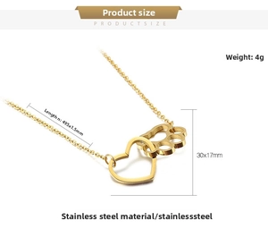 Detailed dimensions of stainless steel heart and paw pendant with necklace length