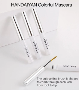 Detail of colorful mascara with fine spiral brush head for precise eyelash application