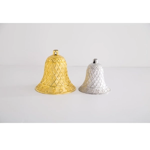 Festive gold and silver Christmas bells with embossed diamond pattern for tree decoration