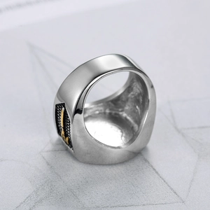 Polished stainless steel masonic ring for men with side sword engraving decoration