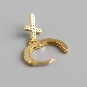 Elegant 925 sterling silver gold-plated hoop earrings with micro-pave cross pendants