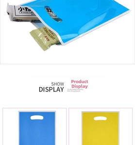 Detailed view of pearlized plastic gift bags for treats with die-cut handles