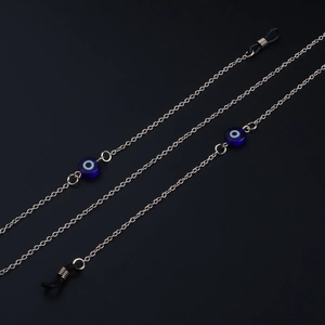 Chaîne à lunettes dorée avec perles œil grec bleu et connecteurs en caoutchouc