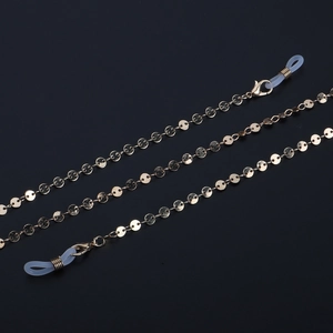 Chaîne de lunettes dorée à disques circulaires avec boucles en silicone antidérapantes
