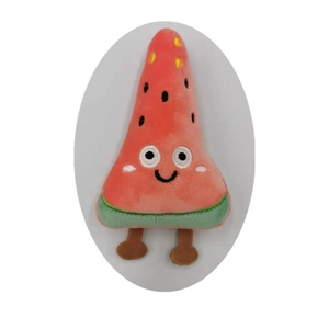 Cute cartoon watermelon plush brooch with embroidery details and dangling legs
