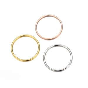 Detail of 1mm titanium steel rings showing gold silver and rose gold finishes