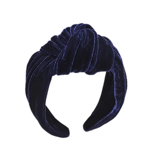 Elegant dark blue velvet knotted headband with premium texture for women hair accessory