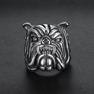 Bully Dog Head Ring Stainless Steel Retro Animal Pitbull Punk Biker Gothic Hip Hop Jewelry For Men Women