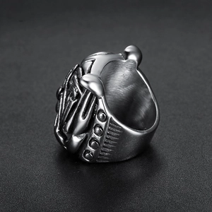 Vintage stainless steel ring featuring a detailed American Bully dog motif in silver