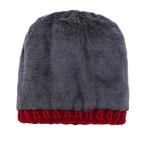 Bonnet d'hiver en tricot torsadé avec doublure en fausse fourrure grise et bord rouge
