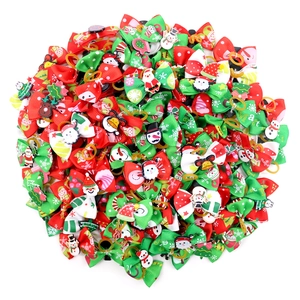 Christmas Pet Hair Bows Grosgrain Ribbon With Resin Cartoon Santa Snowman Decor Elastic Band For Dogs Cats Festive