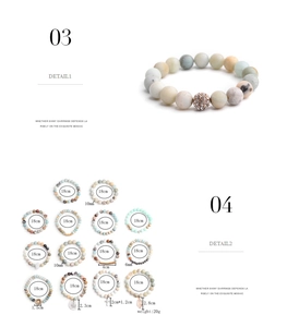 Matrix layout of 10mm natural stone beaded bracelets with diverse metal charms