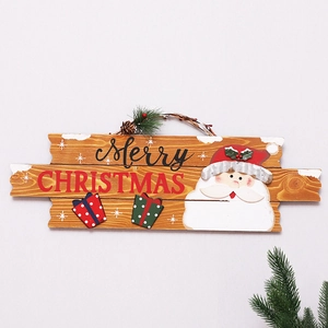 Christmas Wooden Hanging Sign Santa Snowman Red Truck Plaque With Pine Cones Fabric Scarf Rustic Holiday Wall Door Home Decor